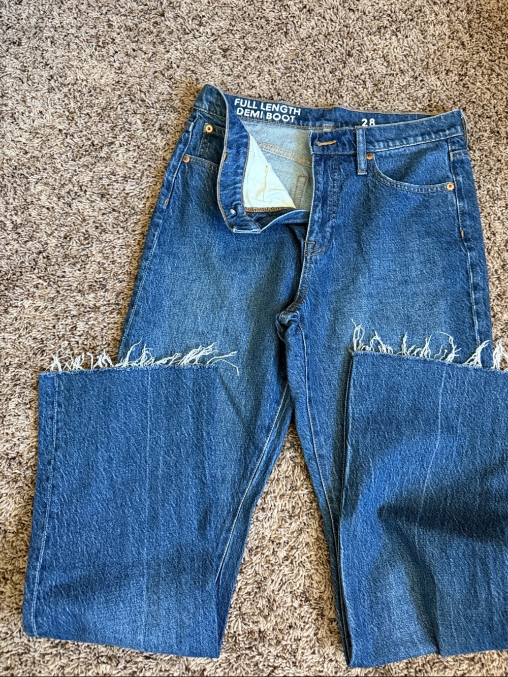 J. Crew Blue Denim Bootcut Jeans with Frayed Hem